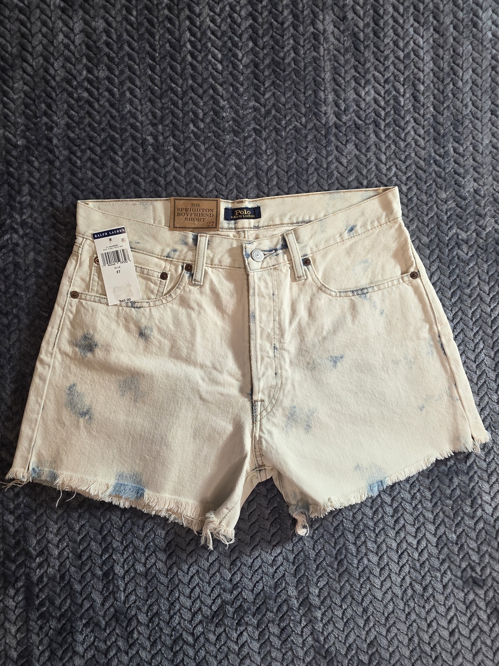 Polo by Ralph Lauren Cream Blue Tie-Dye Denim Shorts NWT Classic Size 27